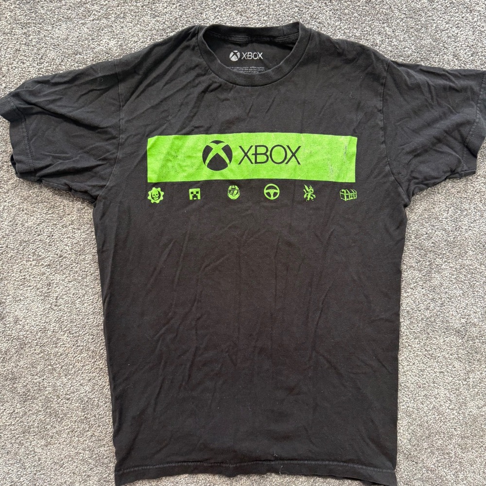 Xbox Mens Graphic T-Shirt Black Green Logo Gaming Symbols Size Medium 6531